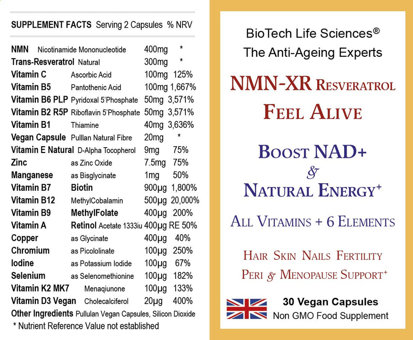 BioTech Life Sciences NMNXR30 NMN Resveratrol Vitamins 30