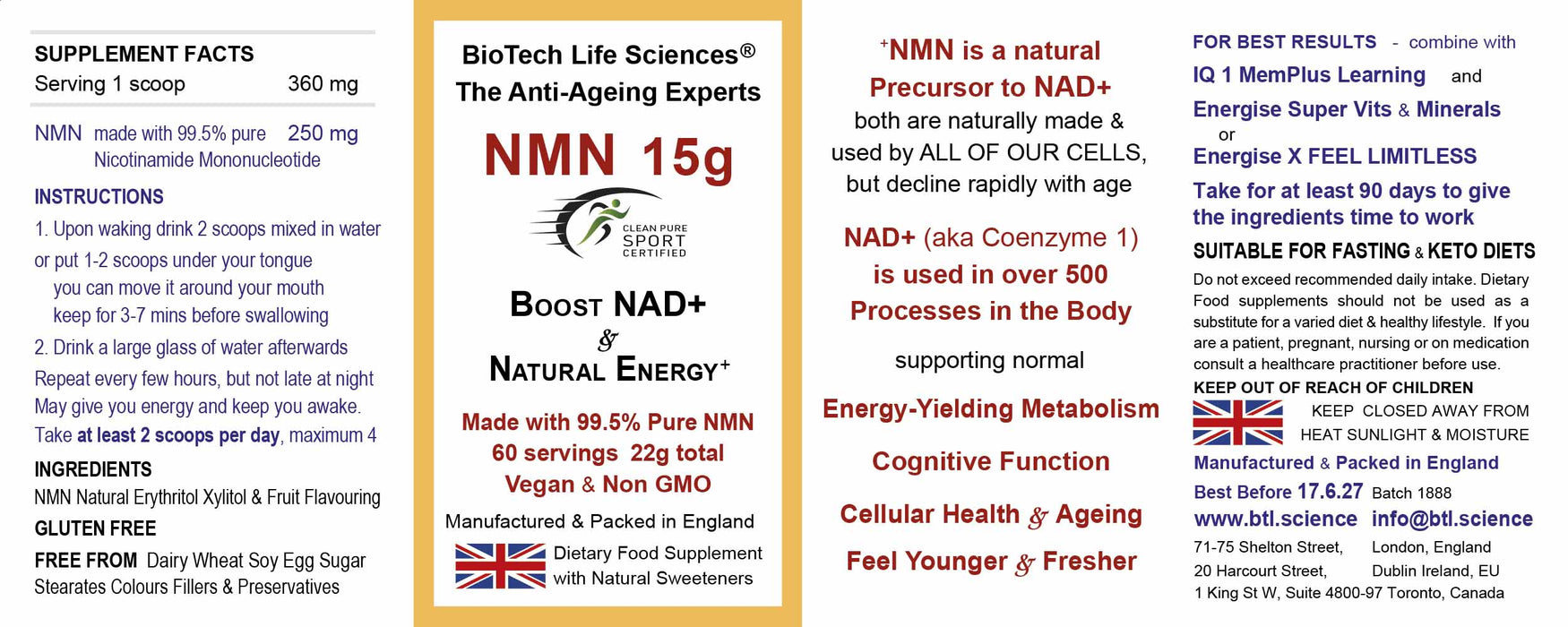 BioTech Life Sciences NMN 15 grams Ultra Pure >99.5%