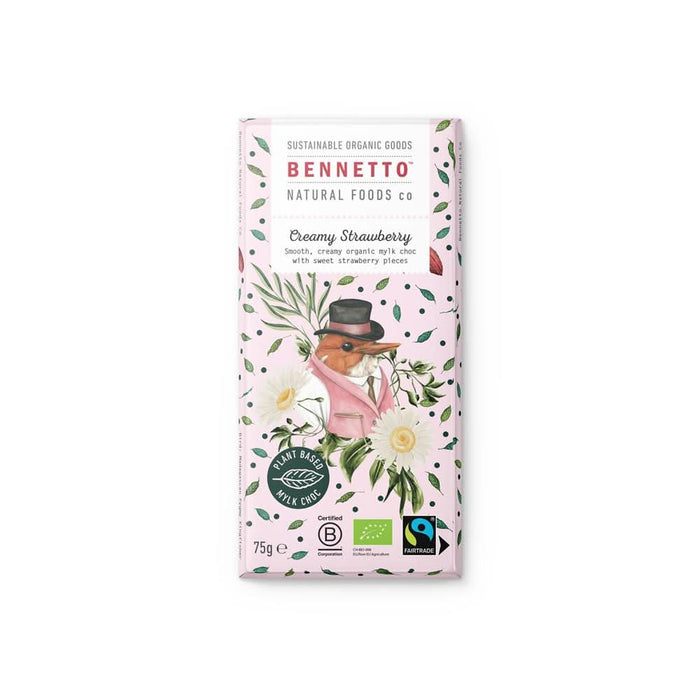 Bennetto Org Creamy Strawberry Choc Bar 75g