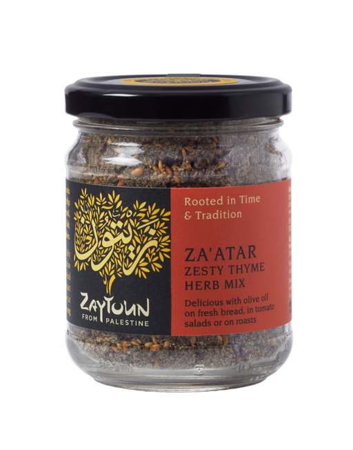 Zaytoun Za'atar zesty thyme herb mix in a colorful 80g package with vibrant green and earthy tones