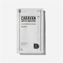 Caravan Coffee Decaf Beans 200g package with brown and green design