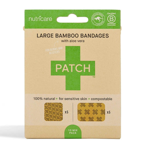 Large Ecoliving patch plasters with coconut oil, 10 mix pack, featuring natural materials and assorted designs.