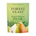 Forest Feast Peeled Williams Pear snack pouch with green background, featuring whole and sliced pears.