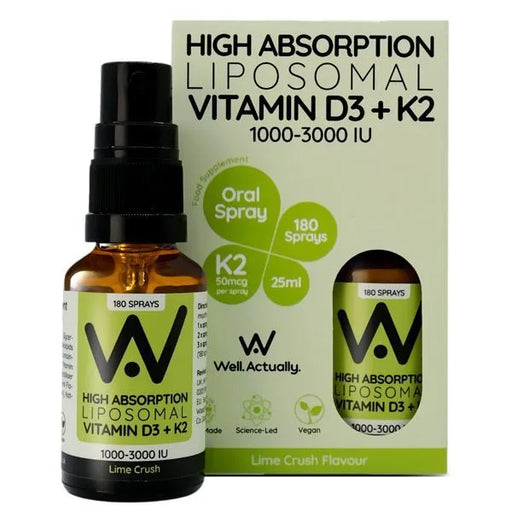 Well Actually Vitamin D3 (2000IU) + K2 liquid supplement, lime crush flavor, 25ml bottle