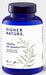 Higher Nature Alkaline pH capsules, 180 vegan capsules, featuring spinach and kale on a blue bottle.