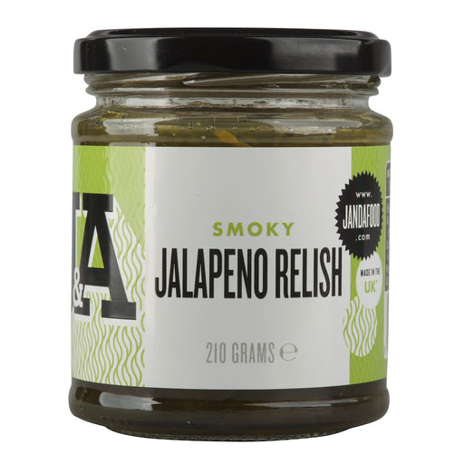 Janda Smoky Jalapeno Relish jar with green label, spicy condiment for health-conscious eating
