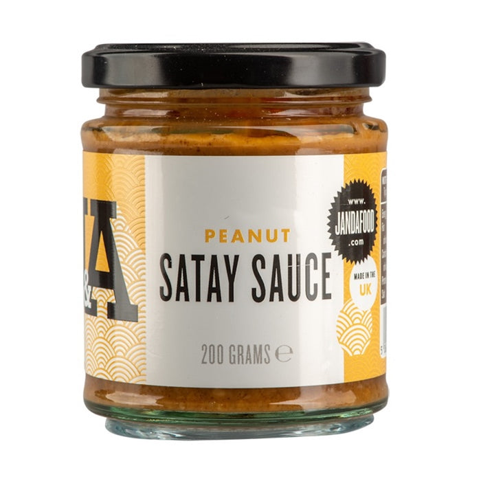 Janda Peanut Satay Sauce in a 200g jar with a vibrant label showcasing its rich peanut flavor.