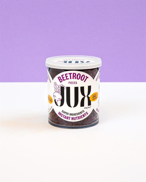 Jux Food Beetroot 80g package featuring vibrant beetroot graphics and health food branding