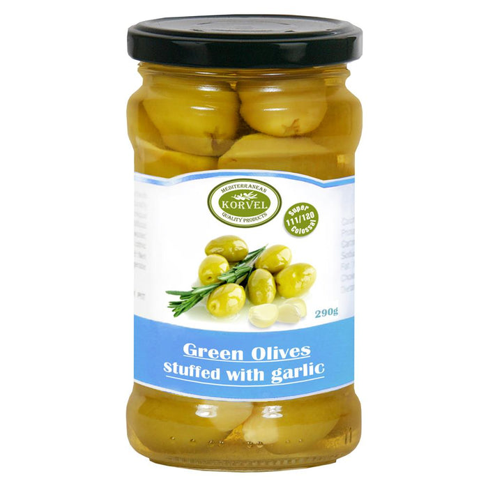 Korvel Green Olives with Garlic 290g