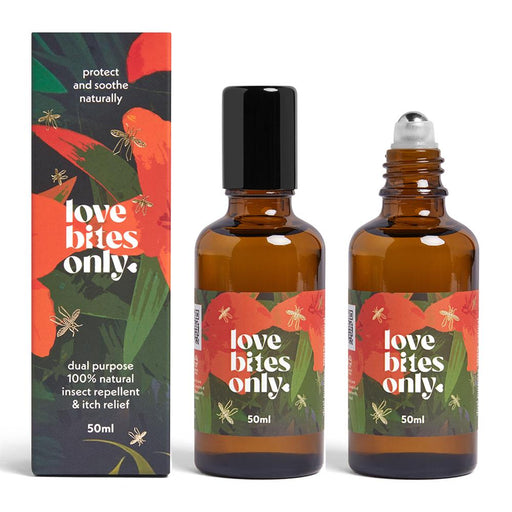 50ml Love Bites Only natural insect repellent spray bottle with green label and spray nozzle