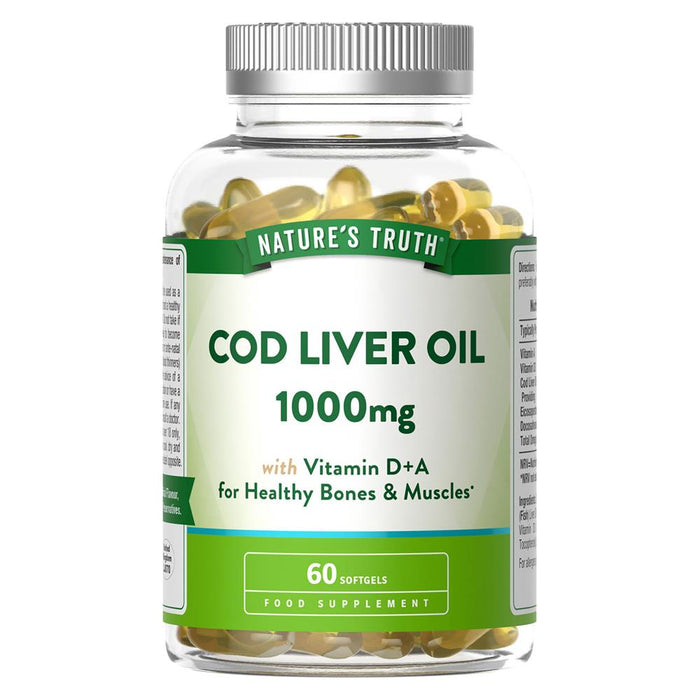 Nature's Truth Cod Liver Oil 1000mg + Vit D 60 Softgels