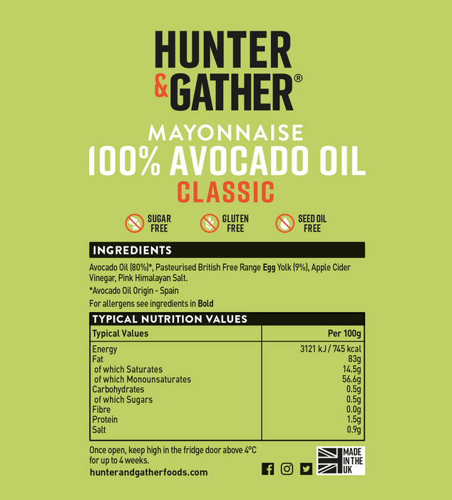 Hunter and Gather Avocado Oil Mayonnaise Classic 250g