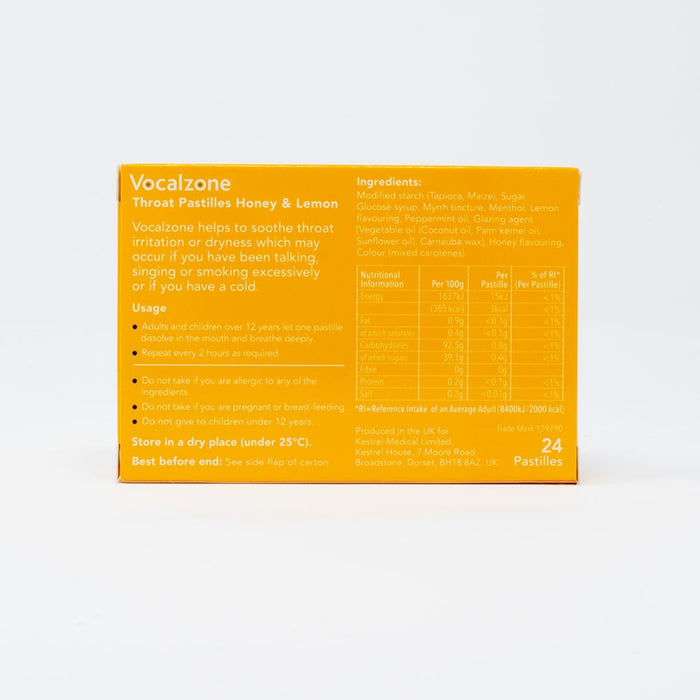 Vocalzone Honey & Lemon Throat Pastilles - Sugar Free x 24