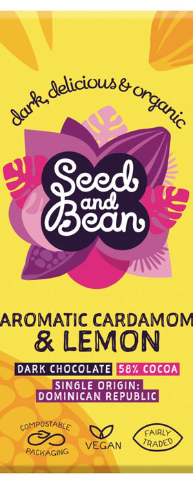 Seed & Bean Dark Choc Cardamom and Lem Bar 75g