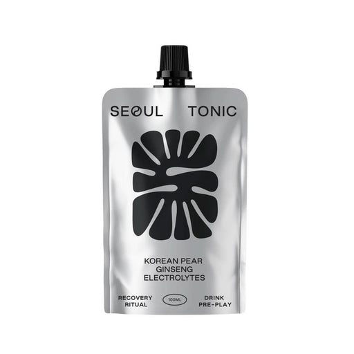 Silver pouch of Seoul Tonic Korean Pear Recovery Drink with ginseng and electrolytes, 100ml.
