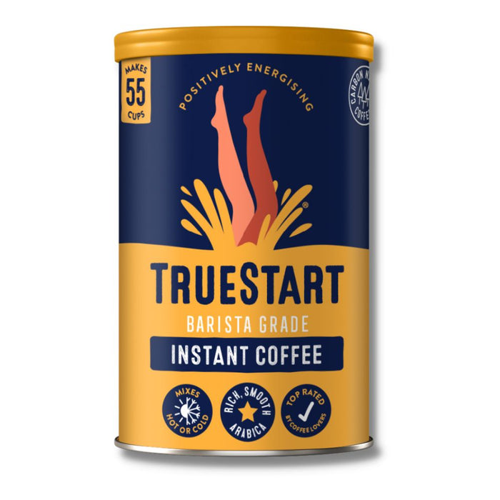 Truestart Coffee Barista Instant Coffee 100g jar with a brown label and modern design