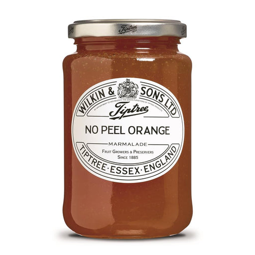Tiptree No Peel Marmalade jar, 454g, featuring a golden-orange spread with a classic label design