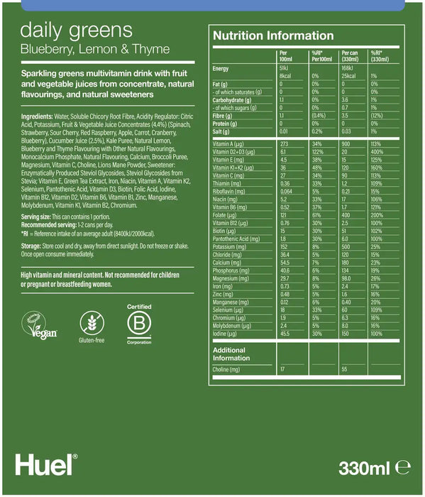 Huel Daily Greens Blueberry, Lemon & Thyme 330ml