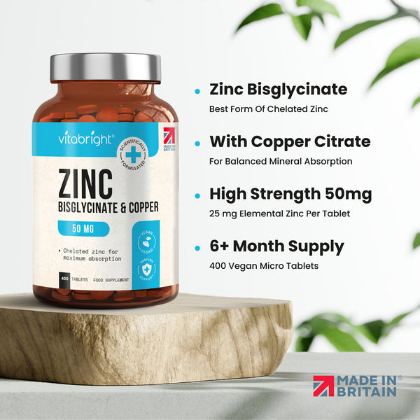 Vitabright Zinc Bisglycinate Tablets with Copper 400 Tablets