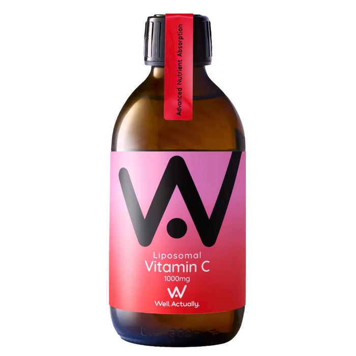 Well Actually Vitamin C 1000mg liposomal liquid supplement in 250ml bottle, strawberry flavor