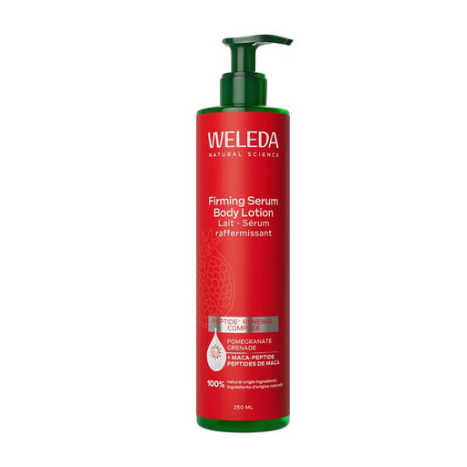Weleda Firming Body Lotion with pomegranate extract in a green bottle with pump, 250ml.