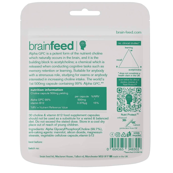 Brain Feed Choline - 99% Alpha GPC 500mg 60 Capsules