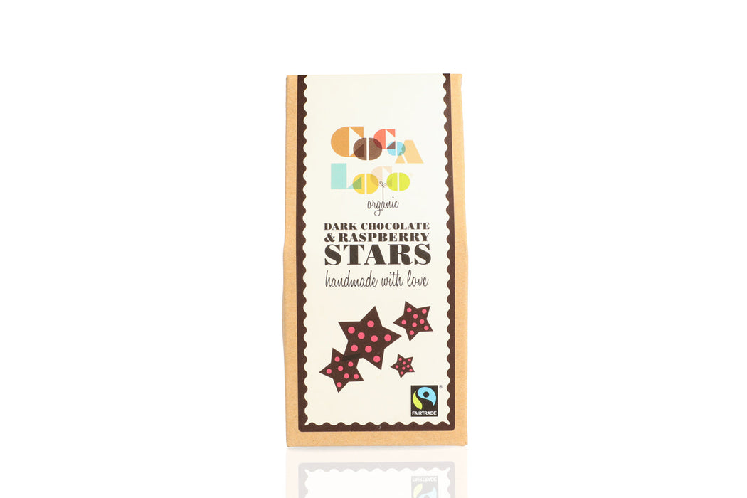 Cocoa Loco Organic Dark Choc Raspberry Stars 100g