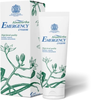 Ainsworths Emergency Cream 50ml, moisturizing formula in a white tube for skin hydration and protection