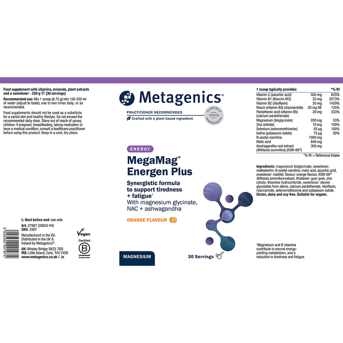 Metagenics MegaMag Energen Plus Orange Powder 30 Servings