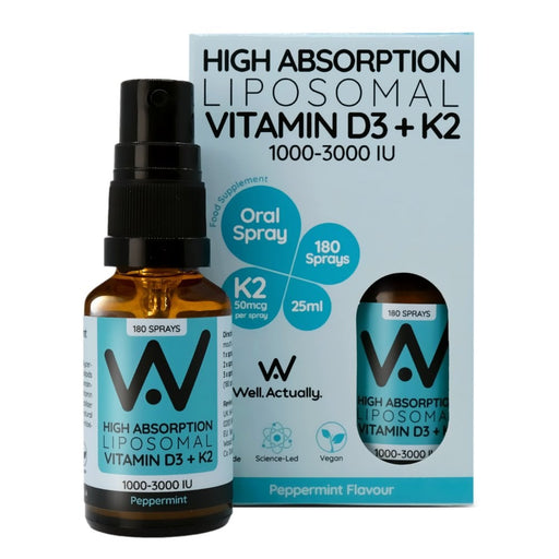 Well Actually Vitamin D3 (2000IU) + K2 supplement in peppermint flavor 25ml dropper bottle