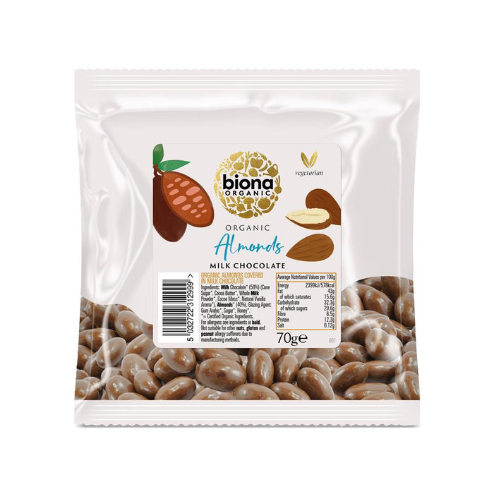 Biona Organic Milk Choc Almonds 70g