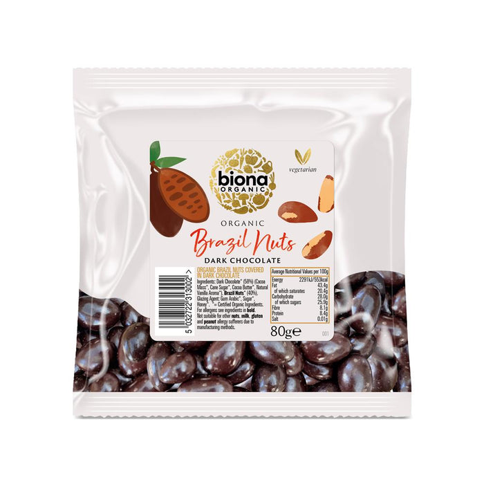 Biona Organic Plain Choc Brazil Nuts 80g