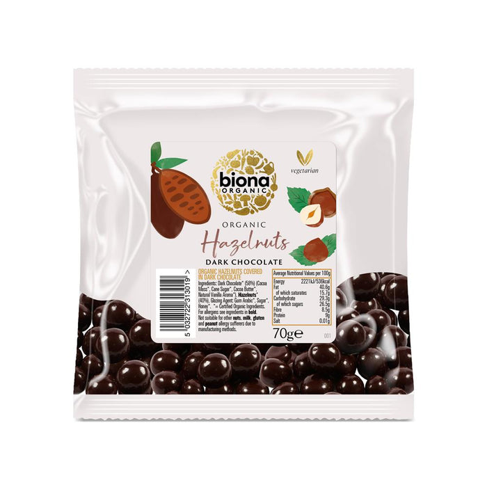 Biona Organic Dark Choc Hazelnuts 70g