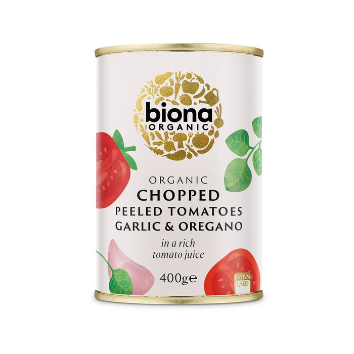 Biona Chopped Toms Garlic & Oregano 400g