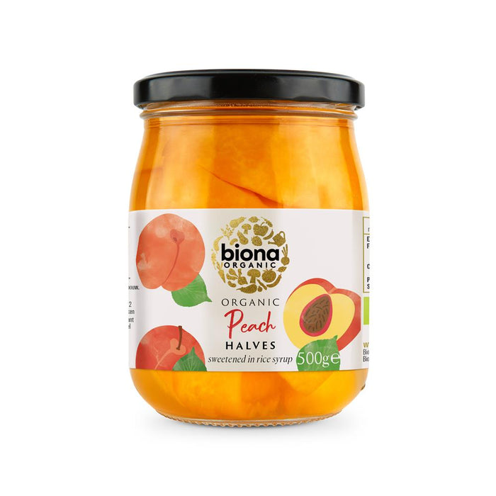 Biona Peach Halves In Syrup 500g