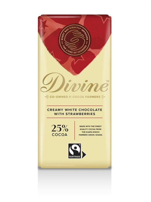 Divine Chocolate White Choc with Strawberries 90g