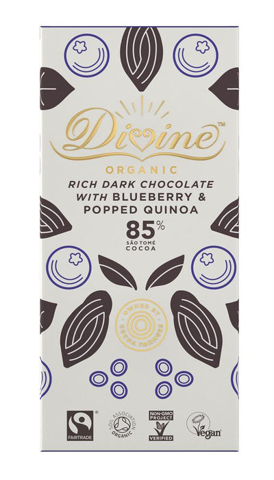 Divine Chocolate OrganicDark 85%BlueberryQuinoa 80g