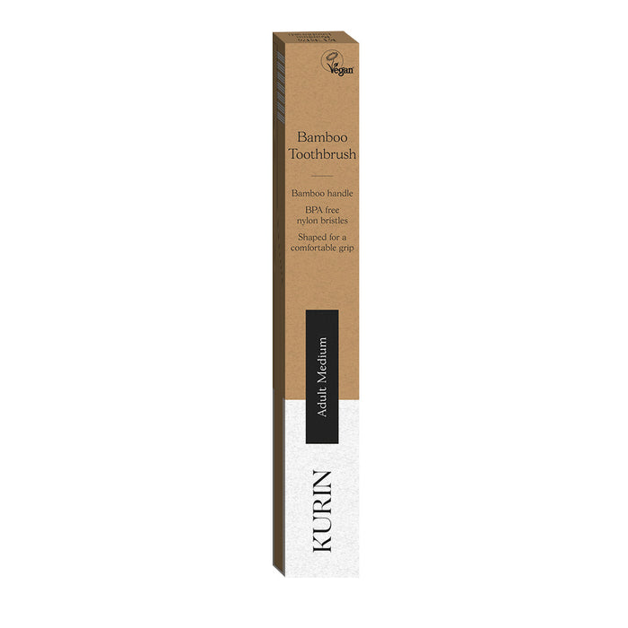Medium bamboo toothbrush for adults by Kurin with soft bristles and eco-friendly design