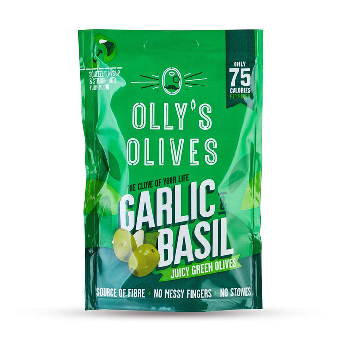 Ollys Garlic & Basil Green Olives 50g