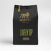 Marley Coffee Lively Up medium dark roast coffee beans in a 227g black bag with gold and green branding.