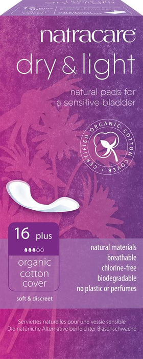 Natracare Dry & Light Incontinence Plus Pads x 16 Pack