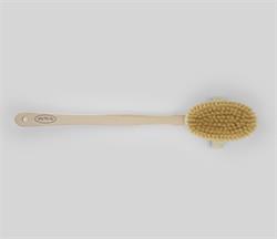 Natural bristle body brush with a wooden handle by The Eco Bath, designed for effective exfoliation.