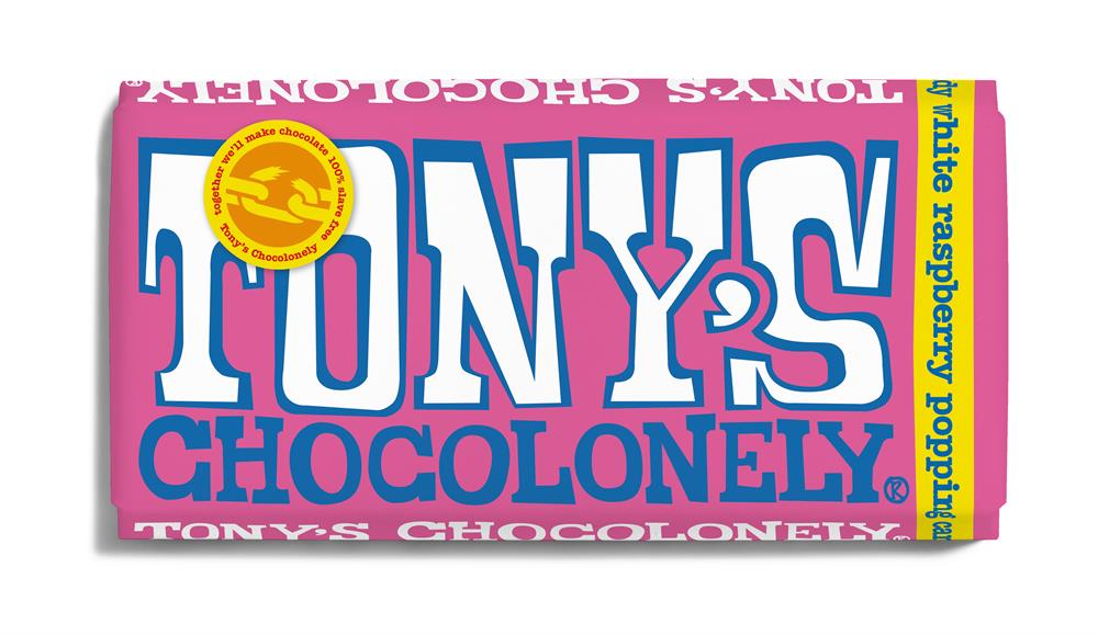 Tonys Chocolonely White Rberry Pop Candy 180g
